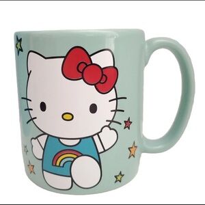 Hello Kitty Stars 14 oz. teal ceramic mug. Sanrio Bioworld